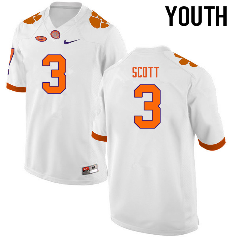 Youth Clemson Tigers #3 Artavis Scott College Football Jerseys-White - Click Image to Close